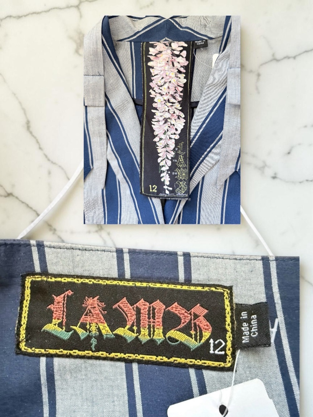 RARE L.A.M.B. Spring 2006 Suit Two-Tone Wide Blue Striped with Bows -12 - Picture 15 of 16